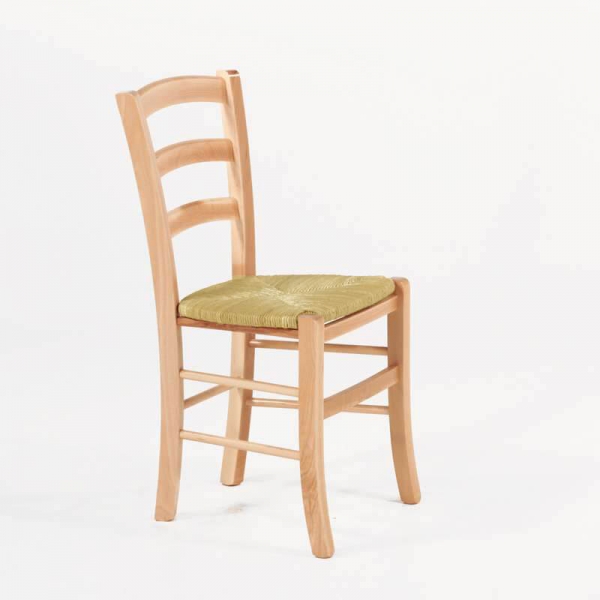 Chaise rustique en bois massif teinté merisier et paille - Brocéliande - 2