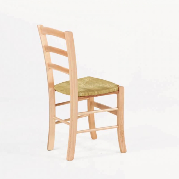 Chaise rustique en bois massif teinté merisier et paille - Brocéliande - 3