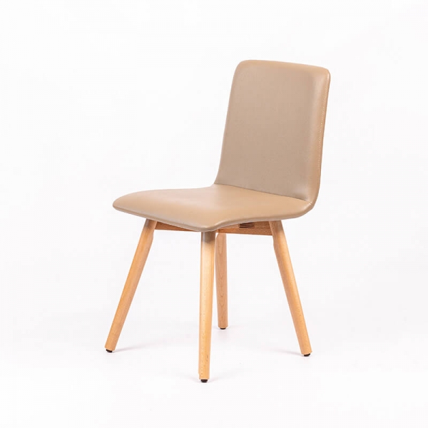 Chaise moderne en synthétique taupe et pieds en bois - Plaza - 2