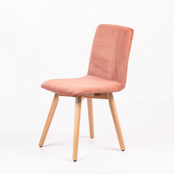 Chaise en tissu rose foncé avec dos matelassé et pieds en bois - Plaza line - 2