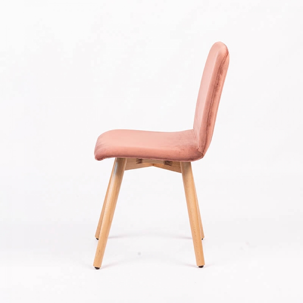Chaise rose en tissu avec dos matelassé et pieds en bois massif - Plaza line - 6