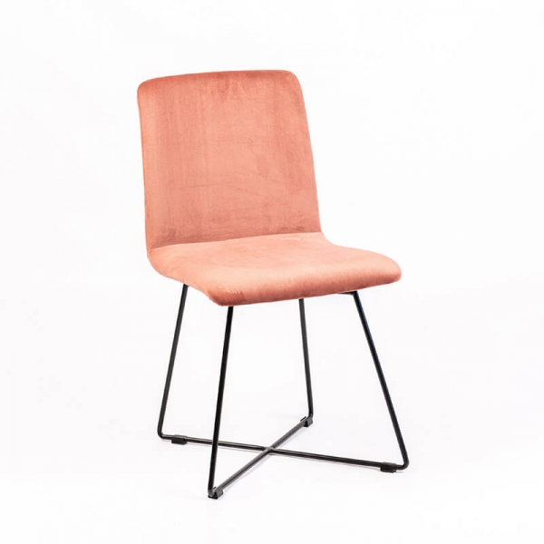 Chaise en tissu rose avec dos matelassé et pieds en métal croisés - Plaza line - 5