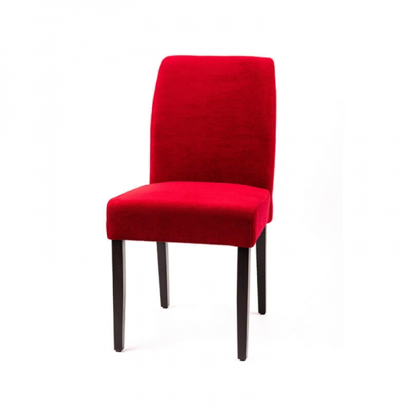 Chaise contemporaine avec dos matelassé en tissu rouge et pieds en hêtre - Fritz line - 5