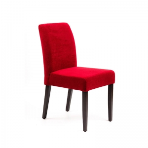 Chaise contemporaine avec dos matelassé en tissu rouge et pieds en hêtre teinté wengé - Fritz line
