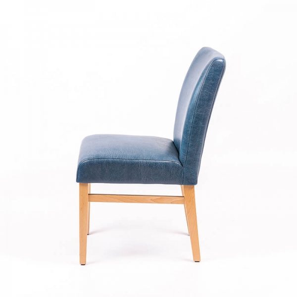 Chaise en synthétique bleue avec dos matelassé et pieds en hêtre clair - Fritz line-40 - 6