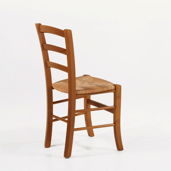 Chaise de cuisine rustique en bois de hêtre teinté chêne et paille - Brocéliande - 2