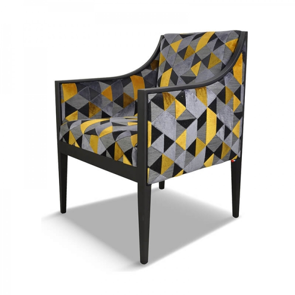 Fauteuil confortable en bois et en tissu à motif géométriques fabriqué en France - Ethan - 2