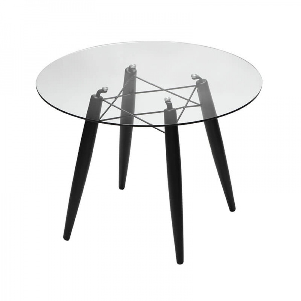 Table en verre transparent ronde avec pieds en bois laqués noirs - Souvenir - 3