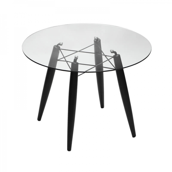 Table en verre ronde avec pieds en bois noirs - Souvenir - 5