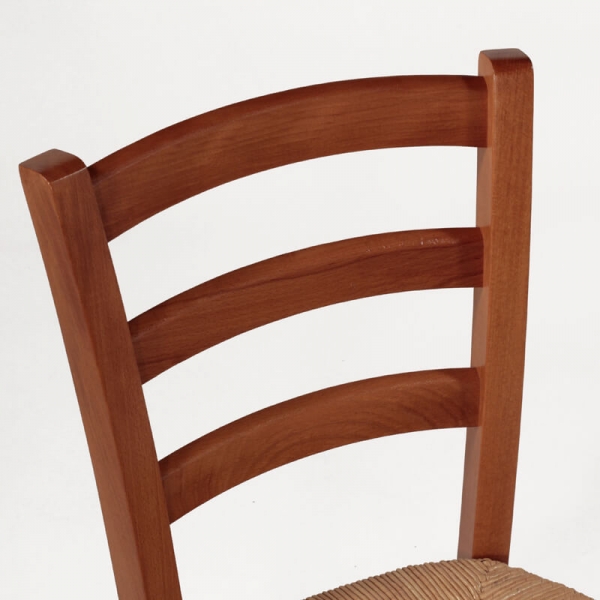 Chaise de cuisine rustique en bois massif teinté merisier et paille - Brocéliande - 7