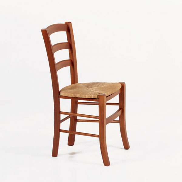 Chaise de cuisine rustique en hêtre massif teinté mérisier et paille - Brocéliande - 5
