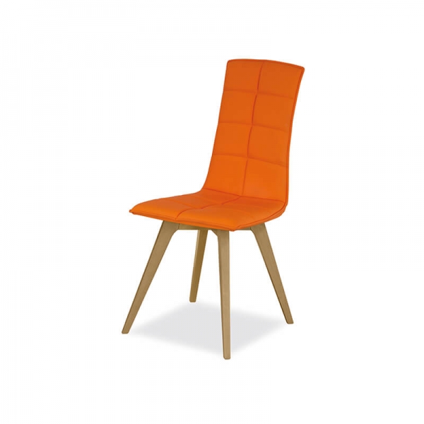 Chaise orange matelassée italienne avec pieds en bois - Oregon - 2