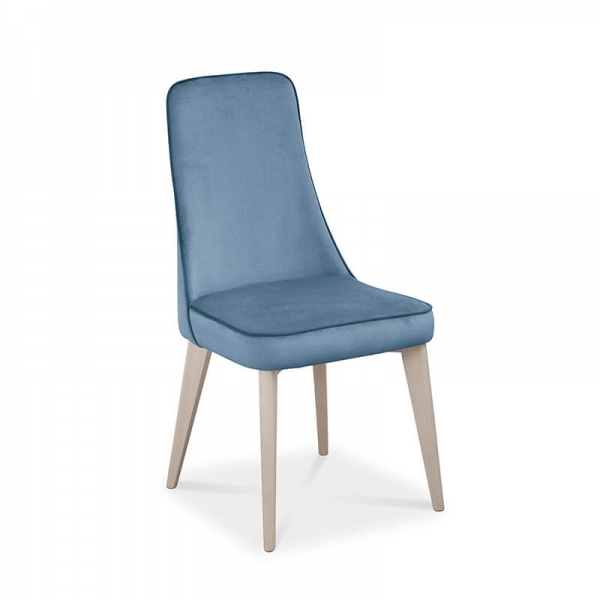 Chaise de salle à manger bleue en tissu et pieds en bois fabriquée en Italie - Nadine - 3