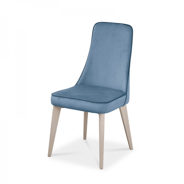 Chaise de salle à manger en tissu bleu et pieds en hêtre fabriquée en Italie - Nadine - 4