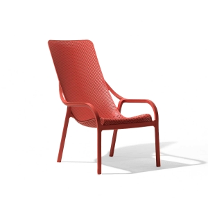 Fauteuil lounge design en polypropylène recyclable rouge corail - Net Lounge