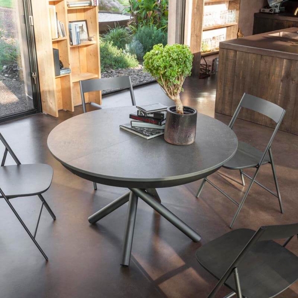 Table ronde extensible design en céramique et pieds mikado grise - Fahrenheit Super - 1