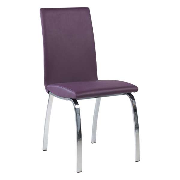Chaise de salle à manger rembourrée violet avec pieds en métal chromé - Dara - 7