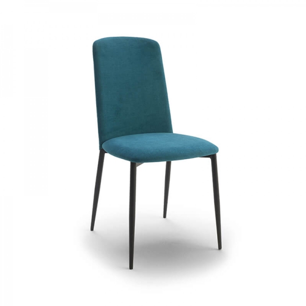 Chaise de salle à manger contemporaine en tissu turquoise et pieds en métal noir - Joy - 1