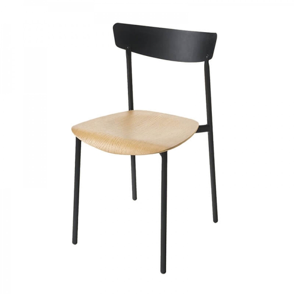Chaise moderne en métal noir et assise en bois - Clip Connubia® - 2