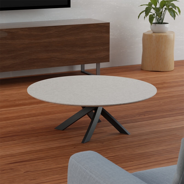 Table basse ronde en céramique et bois fabrication française - Elliptica