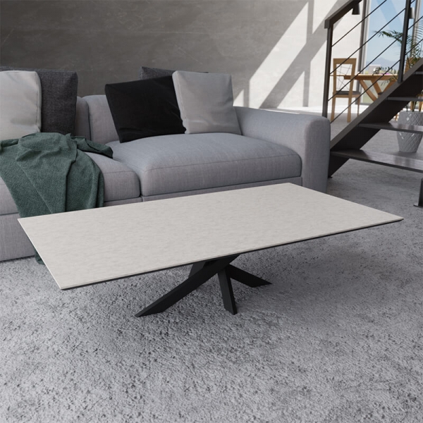 Table basse personnalisable en céramique effet béton blanc et bois made in France - Elliptica - 3