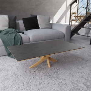 Table basse rectangulaire en céramique et en bois de chêne made in France - Elliptica
