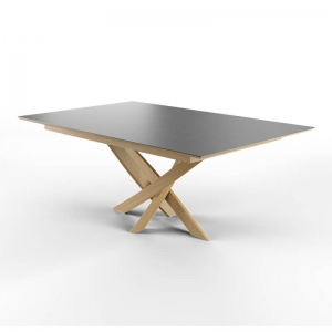 Table rectangulaire extensible en céramique et en bois de chêne de fabrication française - Elliptica