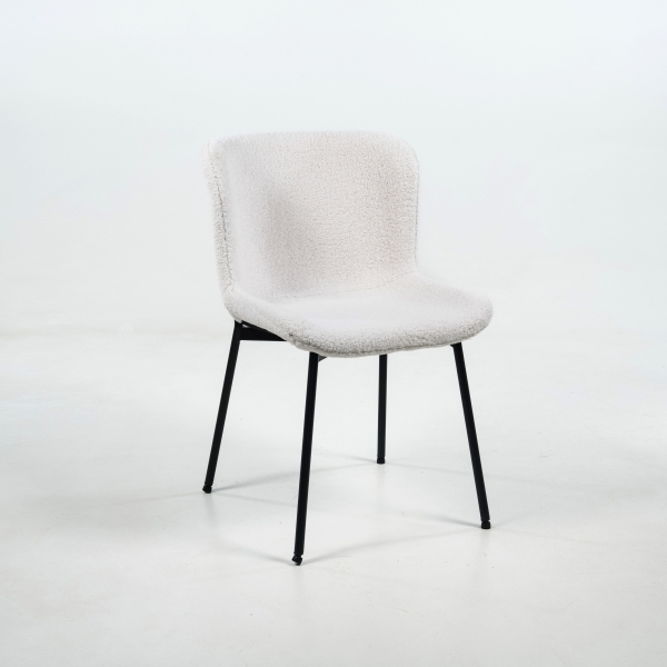 Chaise tissu bouclette blanc avec pieds en métal - Madeleine - 6
