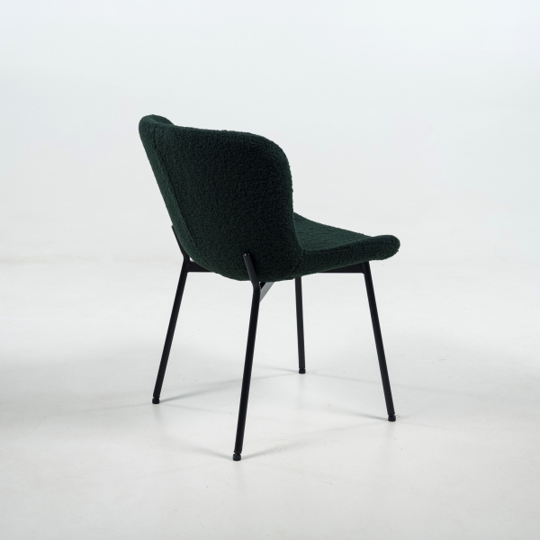 Chaise tissu bouclette vert foncé avec pieds en métal - Madeleine - 12