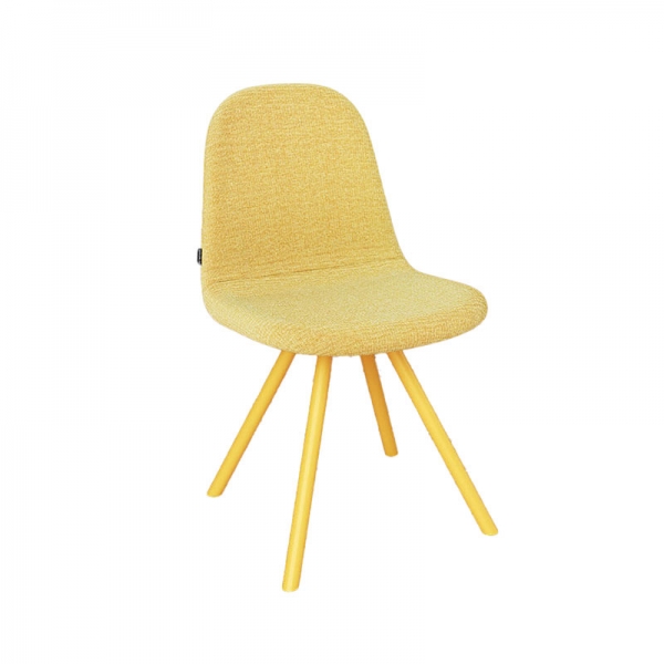Chaise jaune scandinave en tissu avec pied central - Galet - 4