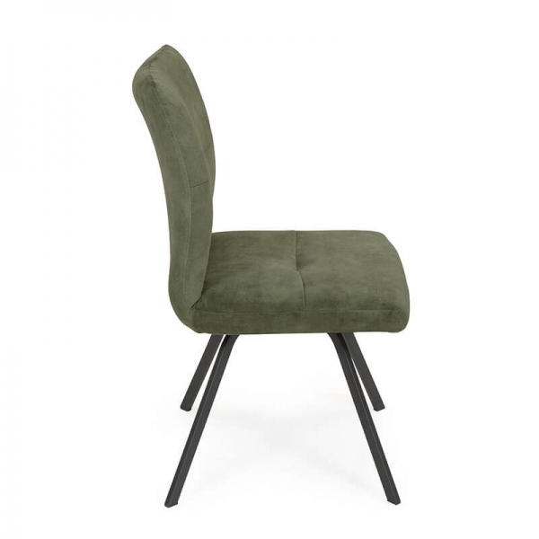 Chaise confortable pour salle à manger en tissu vert avec pieds en métal noir - Adèle  - 11