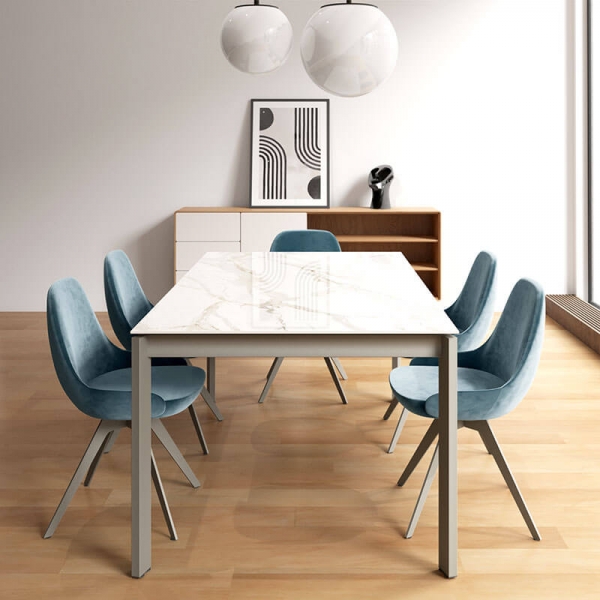 Table contemporaine extensible en dekton avec pieds en métal - Lotus - 3