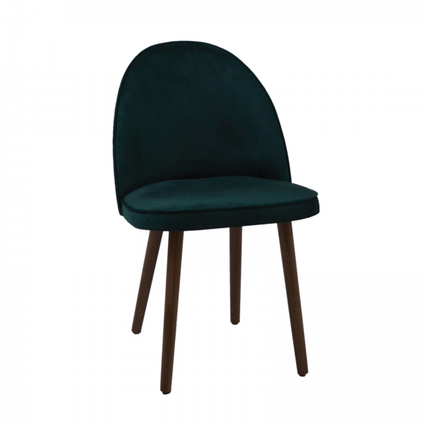 Chaise cosy en tissu vert avec pieds en bois et métal - Bistrot - 1