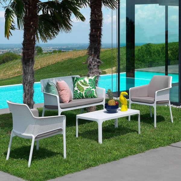 Salon de jardin bas avec fauteuil blanc en polypropylène - Net - 6