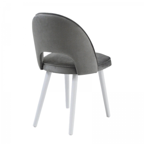 Chaise cosy grise avec dossier ajouré en tissu et pieds bois et métal - Bistrot - 3