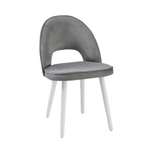 Chaise grise cosy avec dossier ajouré en tissu et pieds bois et métal - Bistrot