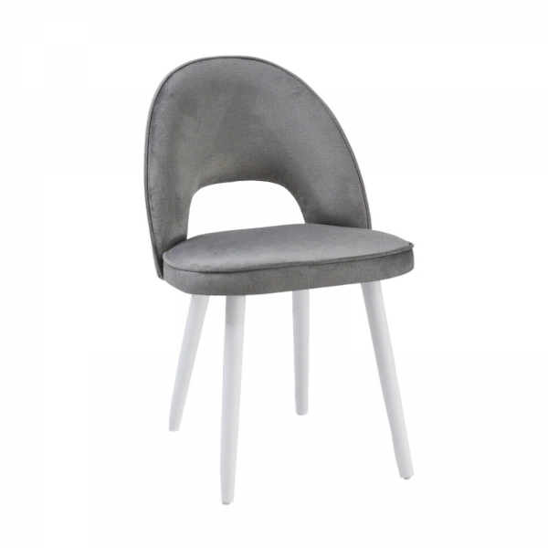 Chaise grise cosy avec dossier ajouré en tissu et pieds bois et métal - Bistrot - 1