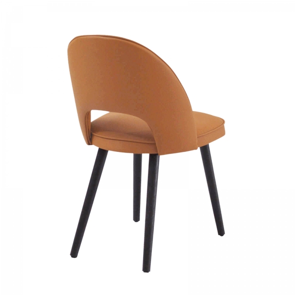 Chaise avec dossier ajouré en synthétique couleur cognac et pieds métal et bois - Bistro - 2
