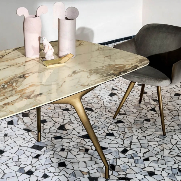 Table design rectangulaire en céramique coloris calacatta fabriquée en Italie - Arkos - 3