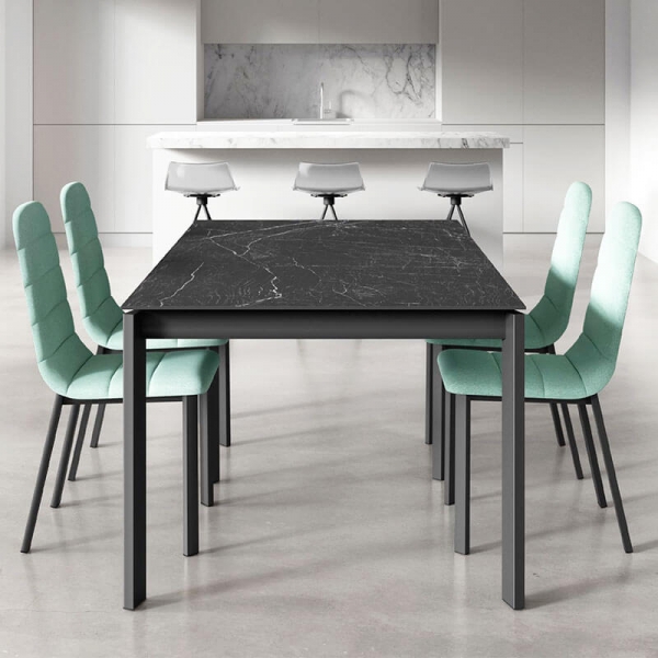 Table contemporaine extensible en céramique avec pieds en métal - Lotus - 2