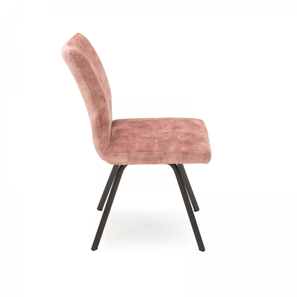 Chaise confortable pour salle à manger en tissu vieux rose avec pieds en métal noir - Adèle  - 34