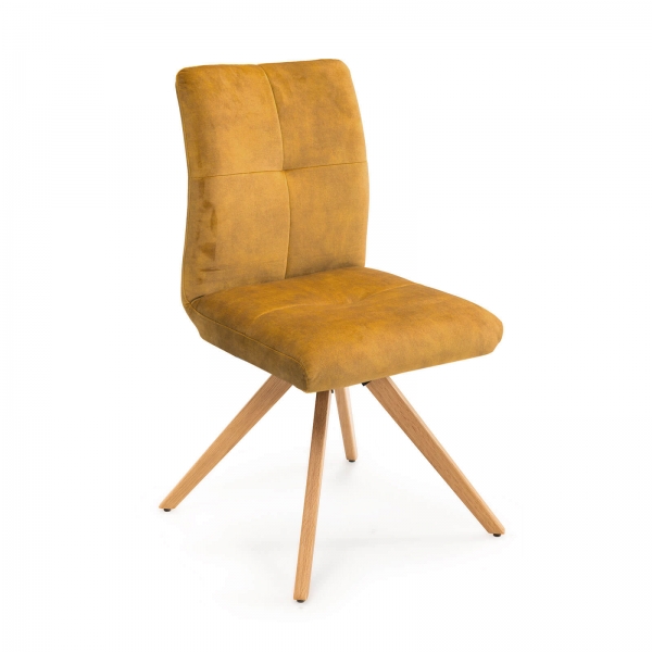 Chaise confortable en tissu jaune avec pieds bois naturel - Adèle - 1