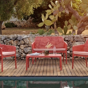 Table basse de jardin moderne avec plateau corail micro-perforé 100 x 60 cm - Net