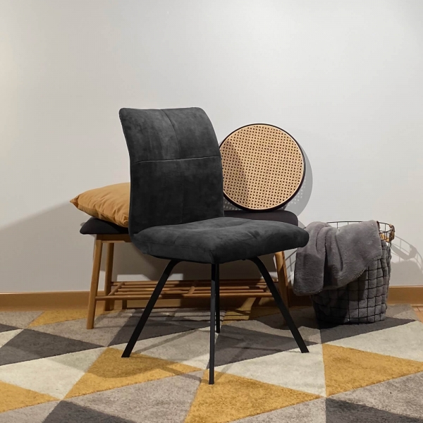Chaise confortable en tissu gris anthracite avec pieds en métal noir - Adèle  - 35