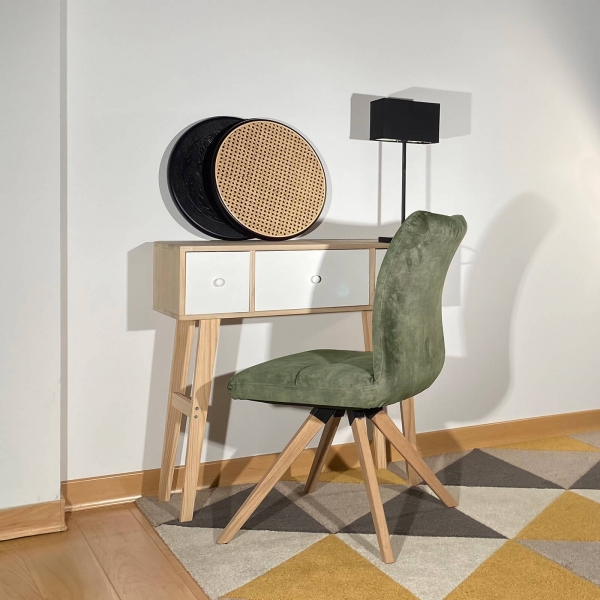  Chaise confortable en tissu verte avec pieds bois naturel - Adèle - 10