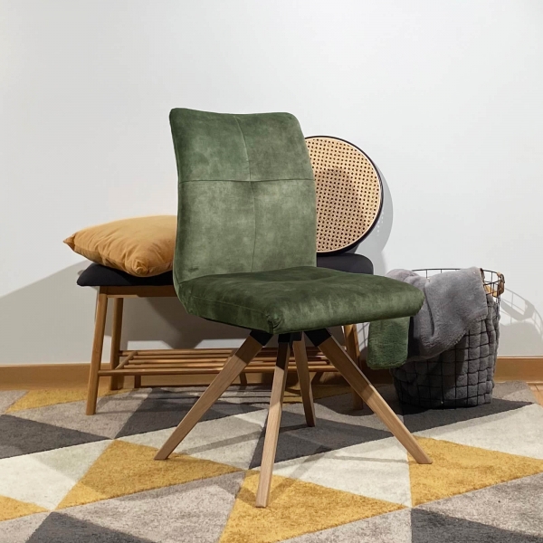  Chaise confortable en tissu verte avec pieds bois naturel - Adèle - 7