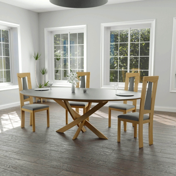 Table extensible design ovale pied central bois et plateau céramique - Elliptica - 5