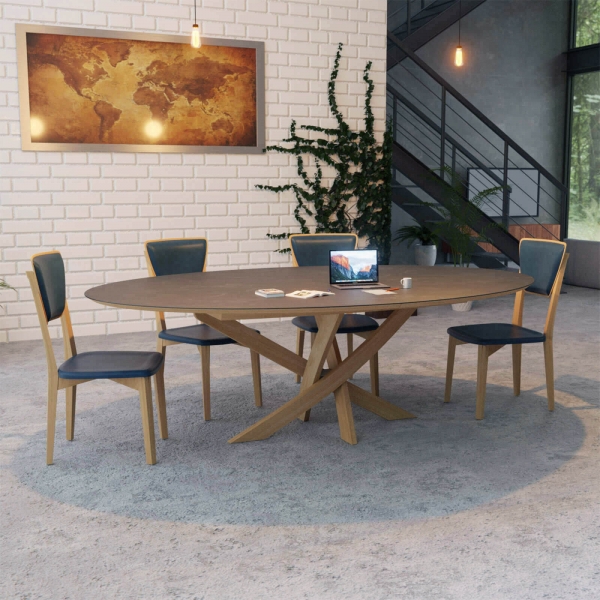 Table extensible design ovale pied central bois et plateau céramique - Elliptica - 6