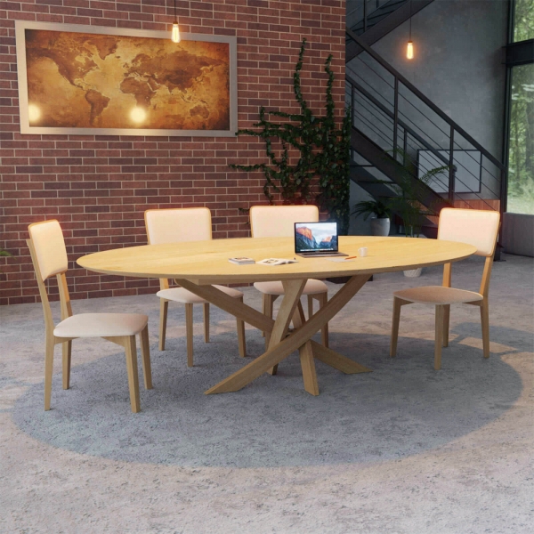 Table design extensible ovale fabrication française en bois avec pied central - Elliptica - 2