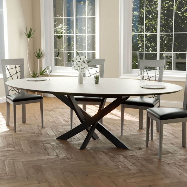Table extensible design ovale pied central bois et plateau céramique - Elliptica - 7